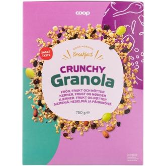 Coop crunchy granola siemeniä, hedelmiä ja pähkinöitä 750 g kalorit ja ravintosisältö - 463 kcal