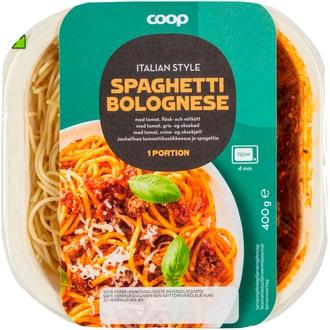 Coop Spaghetti Bolognese 400 g kalorit ja ravintosisältö - 134 kcal
