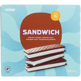 Coop Sandwich keksijäätelö 6 kpl 660 ml/360 g kalorit ja ravintosisältö - 304 kcal