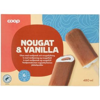 Coop jäätelöpuikko nougat 6-pack 480 ml/390 g kalorit ja ravintosisältö - 306 kcal