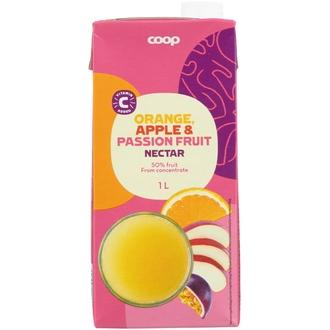Coop appelsiini-omena-passiohedelmä nektari 1l kalorit ja ravintosisältö - 39 kcal