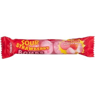Coop Sour Strawberry bombs makeinen 36 g kalorit ja ravintosisältö - 378 kcal