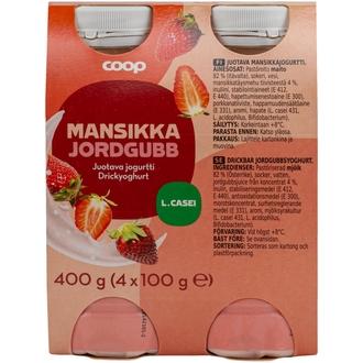 Coop juotava jogurtti mansikka 4x100g kalorit ja ravintosisältö - 62 kcal