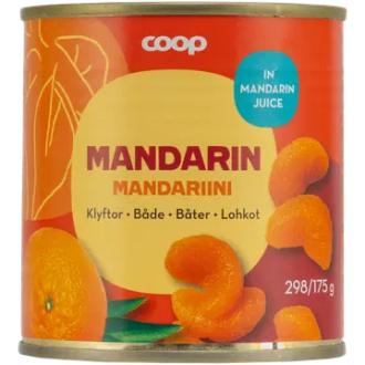 Coop mandariinilohkot mandariinitäysmehussa 298/175 g kalorit ja ravintosisältö