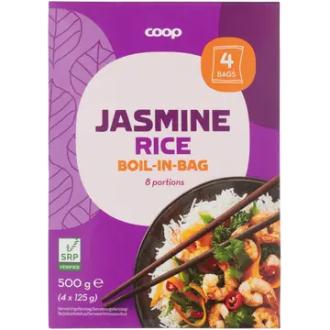 Coop jasmiiniriisi keitinpussissa 4x125 g kalorit ja ravintosisältö - 351 kcal