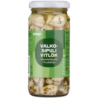 Coop valkosipuli mausteöljyssä 220/140 g kalorit ja ravintosisältö - 138 kcal