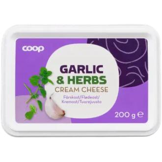 Coop tuorejuusto valkosipuli ja yrtit 16  % 200 g kalorit ja ravintosisältö