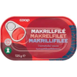 Coop makrillifilee tomaattikastikkeessa 125 g kalorit ja ravintosisältö