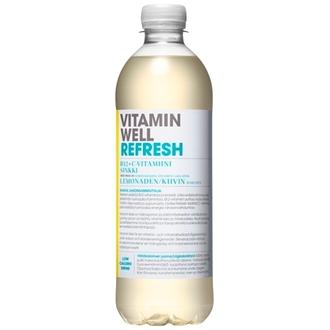 Vitamin Well Refresh lemonaden ja kiivin makuinen vitaminoitu hiilihapoton juoma 500ml kalorit ja ravintosisältö