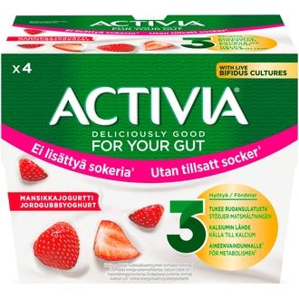 Danone Activia Mansikkajogurtti - Ei Lisättyä Sokeria 4x125g kalorit ja ravintosisältö