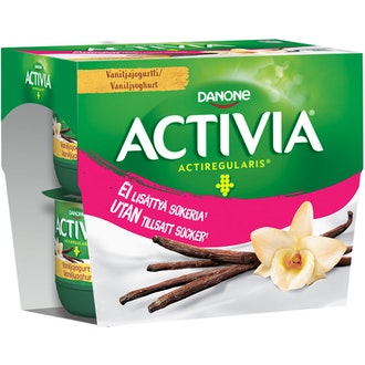 Danone Activia vaniljajogurtti 4x125g ei lisättyä sokeria kalorit ja ravintosisältö