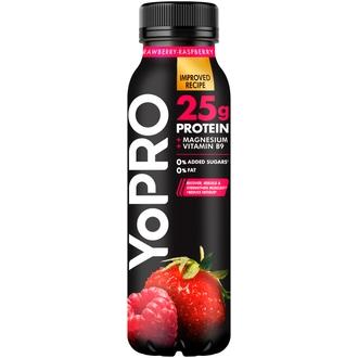 Danone YoPro juotava jogurtti, runsasproteiininen, mansikka-vadelma, laktoositon 300g kalorit ja ravintosisältö
