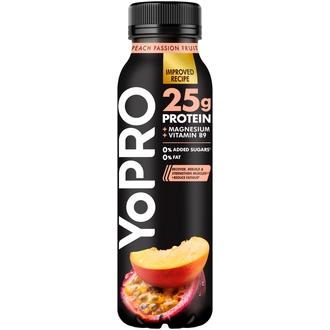 Danone YoPro juotava jogurtti, runsasproteiininen, persikka-passionhedelmä, laktoositon 300g kalorit ja ravintosisältö