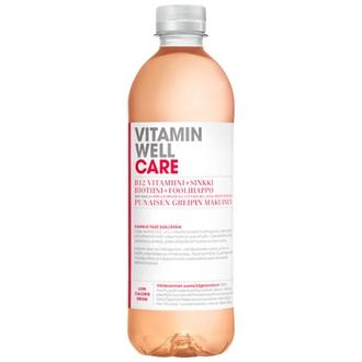 Vitamin Well Care, punaisen greipin makuinen vitaminoitu hiilihapoton juoma 500ml kalorit ja ravintosisältö