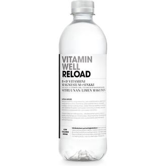 Vitamin Well Reload, sitruunan ja limen makuinen vitaminoitu hiilihapoton juoma 500ml kalorit ja ravintosisältö