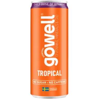 Gowell Tropical Funktionaalinenjuoma, vitamiinit ABCDE, kivenäisaineet sinkki ja magnesium, antioksidantti ubikinon 10 kalorit ja ravintosisältö - 1 kcal