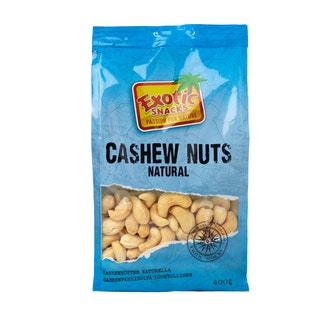 Exotic Snacks cashewpähkinöitä luonnollinen 400g kalorit ja ravintosisältö
