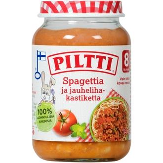 Piltti 190G Spagettia Ja Jauhelihakastiketta Lastenateria 8Kk kalorit ja ravintosisältö