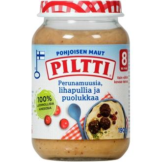 Piltti Pohjoisen Maut 190G Perunamuusia Lihapullia Ja Puolukkaa Lastenateria 8Kk kalorit ja ravintosisältö
