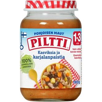 Piltti Pohjoisen Maut 190G Kasviksia Ja Karjalanpaistia Lastenateria 1-3V kalorit ja ravintosisältö