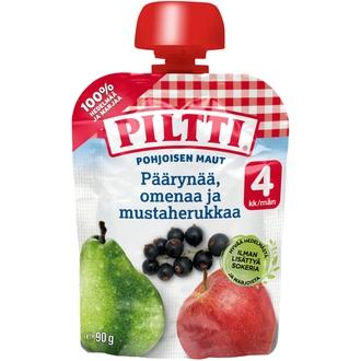 Piltti Pohjoisen Maut 90G Päärynää, Omenaa Ja Mustaherukkaa Hedelmäsose 4Kk Annospussi kalorit ja ravintosisältö - 54 kcal
