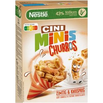 Nestlé CINI MINIS Churros 360g kanelinmakuisia täysjyvävehnä-riisimuroja sekä 5 vitamiinia ja rautaa kalorit ja ravintosisältö