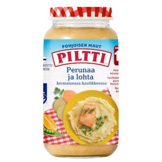 Piltti Pohjoisen Maut Perunaa ja lohta kermaisessa kastikkeessa 250g alkaen 1-3v kalorit ja ravintosisältö - 77 kcal