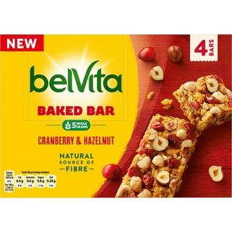 Belvita Baked Bar Cranberry & Hazelnut Välipalakeksi 160G kalorit ja ravintosisältö - 421 kcal