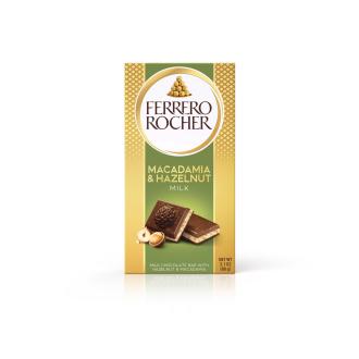 Ferrero Rocher maitosuklaalevy hasselpähkinöillä ja macadamiapähkinöillä 90 g kalorit ja ravintosisältö - 621 kcal