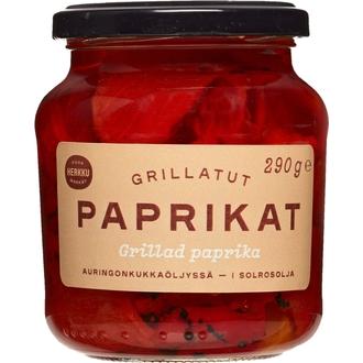 Herkku grillatut paprikat auringonkukkaöljyssä 290 g kalorit ja ravintosisältö - 77 kcal