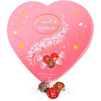 Lindt LINDOR Sydänrasia lajitelma maito, hasselpähkinä- ja Double Chocolate suklaakuulat pehmeällä täytteellä 160g kalorit ja ravintosisältö - 627 kcal