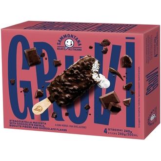 Sammontana Gruvi Stracciatella jäätelöpuikko 4 x 60g = 240g/300ml monipakkaus kalorit ja ravintosisältö - 418 kcal