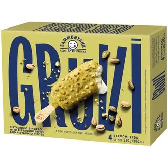 Sammontana Gruvi Pistaasi jäätelöpuikko 4 x 60g = 240g/300ml monipakkaus kalorit ja ravintosisältö - 416 kcal