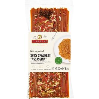Tiberino "Assassina" Tulinen Spagettipasta-Ateria 250G kalorit ja ravintosisältö