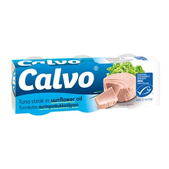 Calvo tonnikala auringonkukkaöljyssä MSC 3x80g/52g kalorit ja ravintosisältö