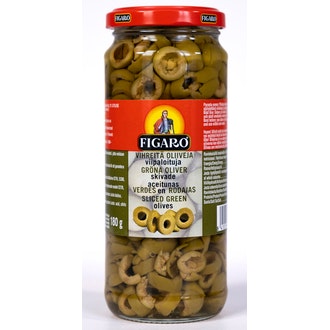 Figaro vihreitä oliiveja 340g/180g viipaloituja kalorit ja ravintosisältö