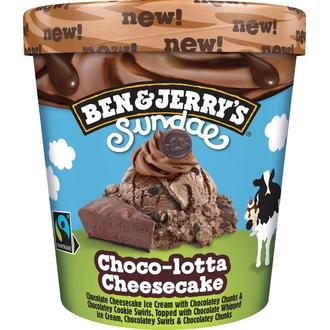 Ben & Jerry's Sundae Choco-lotta Cheesecake Jäätelö 427ml/345g kalorit ja ravintosisältö - 278 kcal