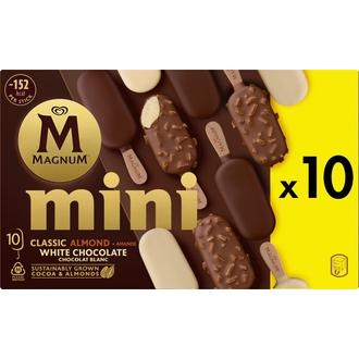 Magnum Mini Classic, Almond & White Chocolate Jäätelö Monipakkaus​ 550ml/422g 10 kpl kalorit ja ravintosisältö