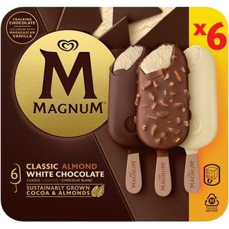 Magnum Classic, Almond, and White Chocolate Jäätelö Monipakkaus 580ml/431g 6kpl kalorit ja ravintosisältö