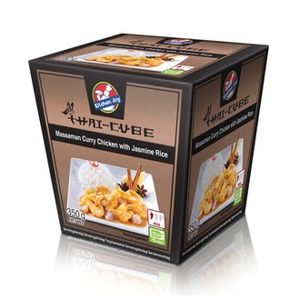 350g Kitchen Joy Thai-Cube Massaman curry -kanaa ja jasmiiniriisiä, pakasteateria kalorit ja ravintosisältö