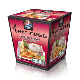 350g Kitchen Joy Thai-Cube Red Curry -kanaa ja  jasmiiniriisiä, pakasteateria kalorit ja ravintosisältö