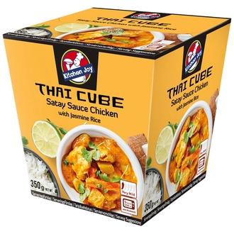 350g Kitchen Joy Thai-Cube Satay-kanaa ja jasmiiniriisiä, pakasteateria kalorit ja ravintosisältö